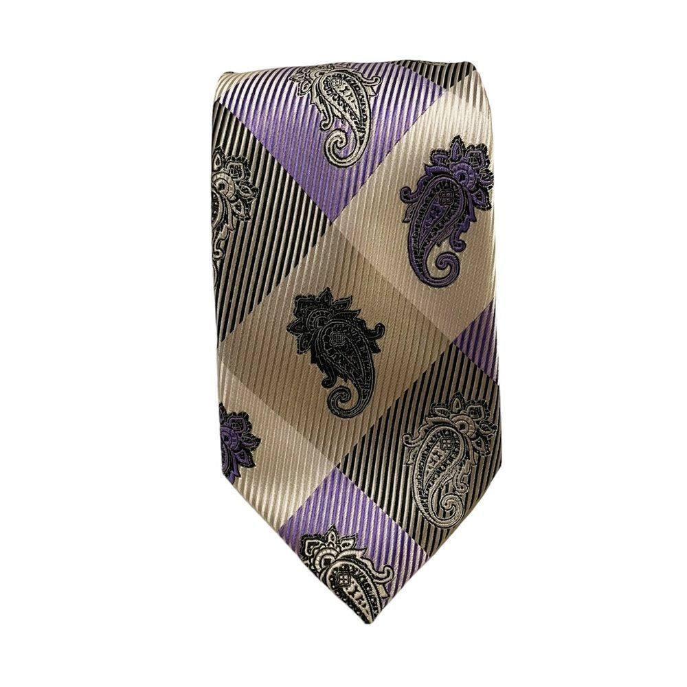 Henri Picard Purple Paisley Big & Tall Extra Long Tie